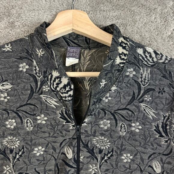 Hanky Panky Gray Floral Jacquard Jacket Full Zip Long Sleeve Top Cardigan M - Picture 3 of 8